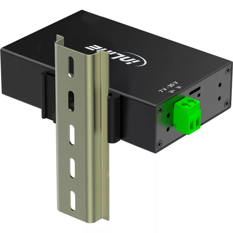 InLine 35396A hub USB 3.2 Gen 1 industrial, 4x USB-A, porta anfitriã USB-B, 5 Gbit/s, caixa de alumínio, preto, com fonte de alimentação