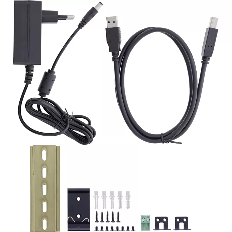 InLine 35396A hub USB 3.2 Gen 1 industrial, 4x USB-A, porta anfitriã USB-B, 5 Gbit/s, caixa de alumínio, preto, com fonte de alimentação