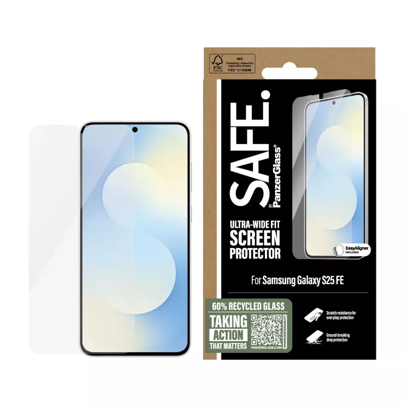Película de proteção de ecrã PanzerGlass SAFE. by ® Samsung Galaxy S25 FE 5G | Ultra-Wide Fit com EasyAligner
