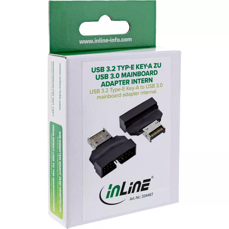 Adaptador de cabo InLine 33446T USB Type-E Key A, 20 pinos USB 3.0 Header, 19 pinos preto