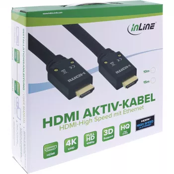 Cabo HDMI ativo InLine, HDMI High Speed com Ethernet, M/M, trança de nylon, 10m