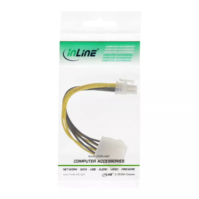 Adaptador de alimentação para placa-mãe InLine ATX 2.0/EPS 8 pinos / 12V ATX1.3 4 pinos 0,15m