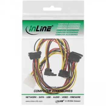 Cabo de alimentação interno em Y InLine 1x Molex / 4x SATA angular com bloqueios 0,40+0,55m