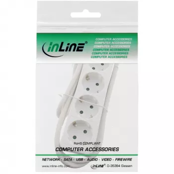 Régua de tomadas InLine, 4 tomadas com contacto de terra CEE 7/3, branco, 3m