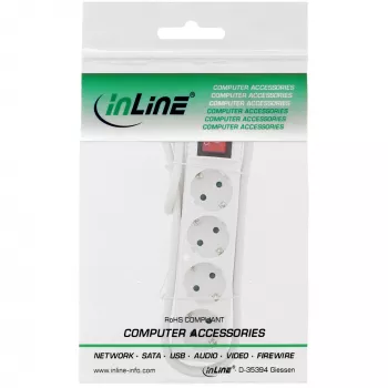Régua de tomadas InLine, 4 tomadas com contacto de terra CEE 7/3, com interruptor, branco, 3m