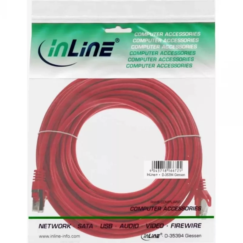 Cabo de rede F/UTP Cat.5e InLine vermelho 10m