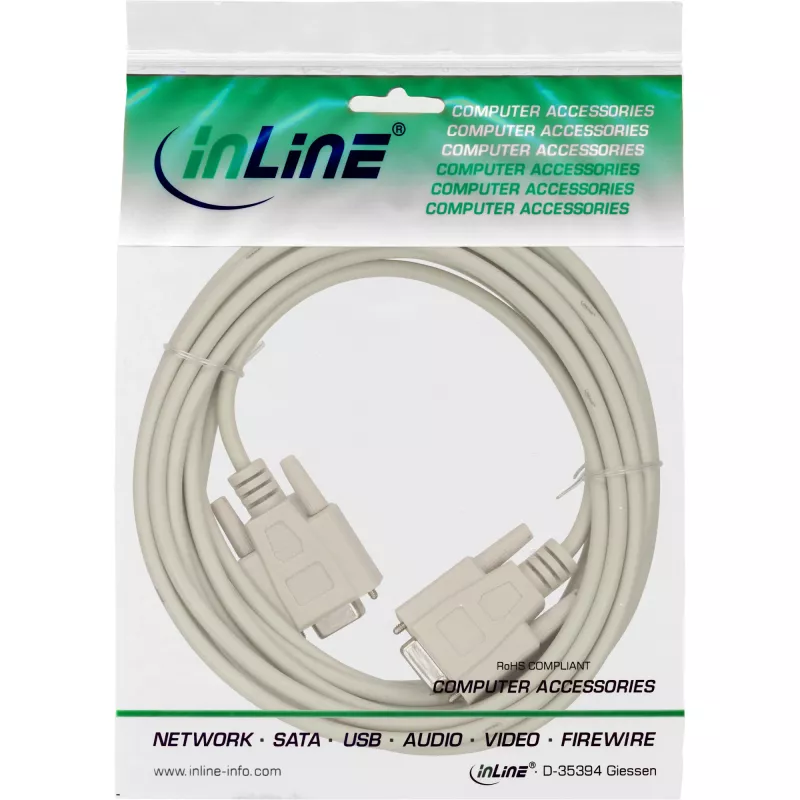 Cabo null modem InLine DB9 conector fêmea / conector fêmea, moldado, 10m