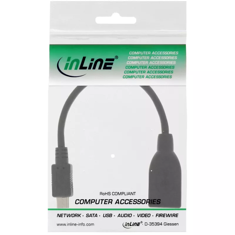 Cabo adaptador Micro-USB OTG InLine, ficha Micro-B para conector fêmea USB-A, 0,1 m