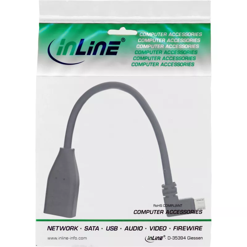 Cabo adaptador Micro USB OTG InLine ficha Micro-B curvada para conector fêmea USB A 0,1 m