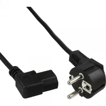 Cabo de alimentação InLine, CEE 7/7 curvado / IEC C13 de 3 pinos curvado à esquerda, preto, 1m