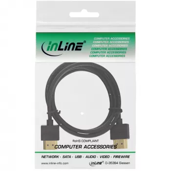 Cabo HDMI High Speed InLine com Ethernet, AM/AM, superfino, preto/dourado, 1 m