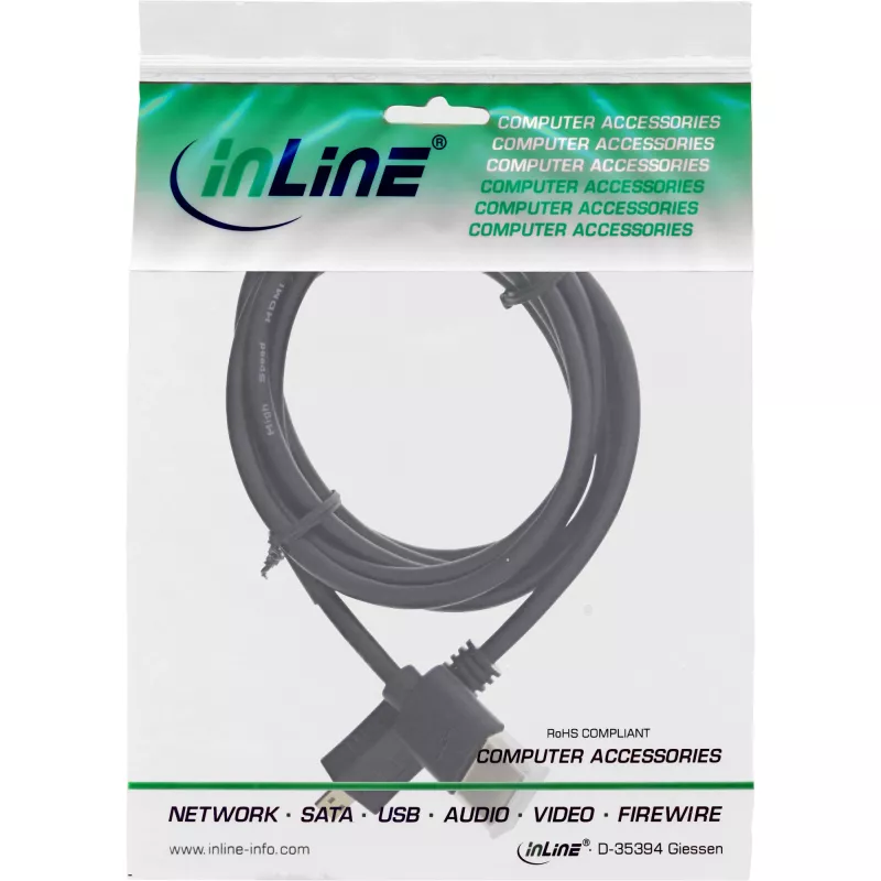 Cabo HDMI High Speed InLine com Ethernet, AM/DM, superfino, preto/dourado, 1 m