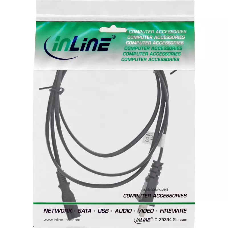 Cabo de alimentação InLine ficha China para Euro8 IEC-C7, preto, 1,8 m