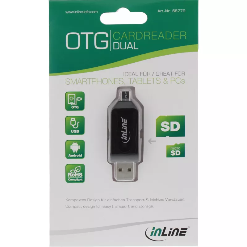 Leitor de cartões OTG duplo InLine para SD e microSD 66779
