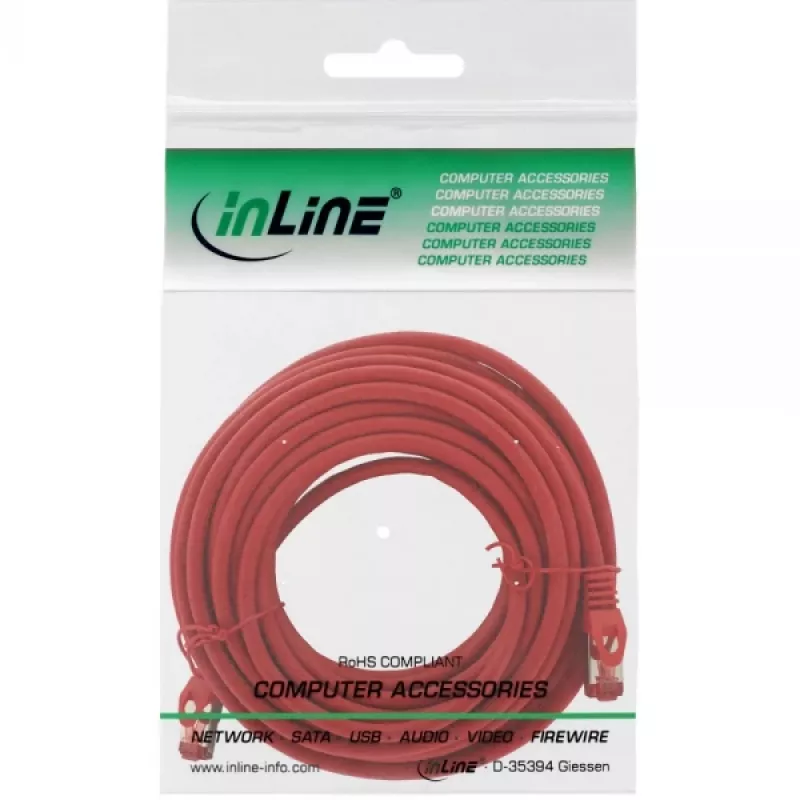 Cabo de rede S/FTP PiMF Cat.6 250MHz cobre isento de halogéneos vermelho 15 m InLine