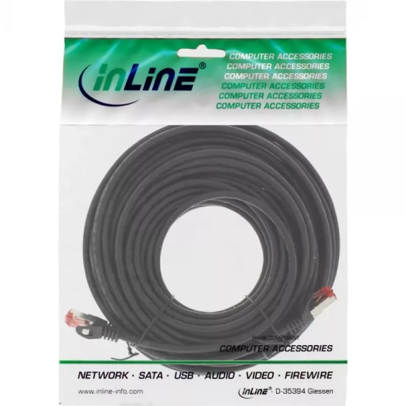 Cabo de rede S/FTP PiMF Cat.6 250MHz cobre isento de halogéneos preto 15 m InLine