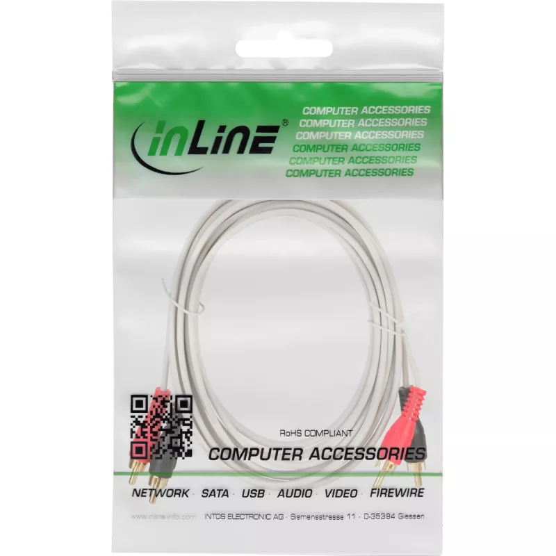 Cabo de áudio InLine 2x ficha RCA macho/macho branco / dourado 5 m