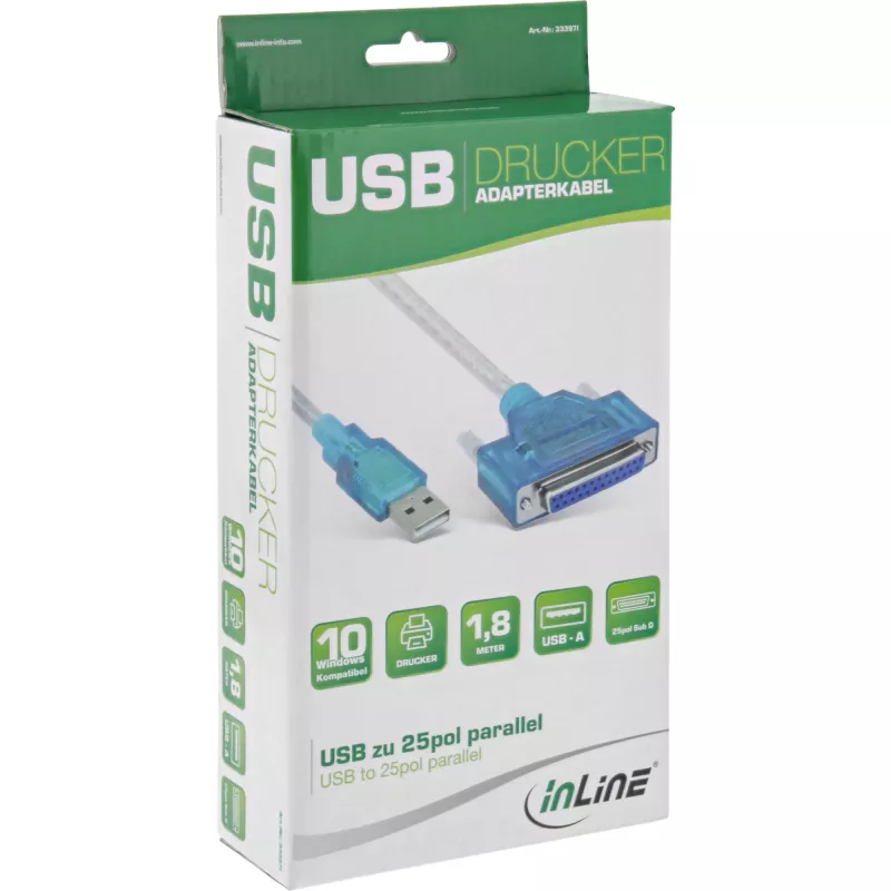 Cabo de impressora USB InLine 33397I 1,8 m ficha Type-A para conector fêmea DB25