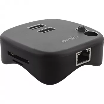 Multiport USB 3.0 InLine, 2x USB-A, RJ45, leitor de cartões SD/MicroSD, preto