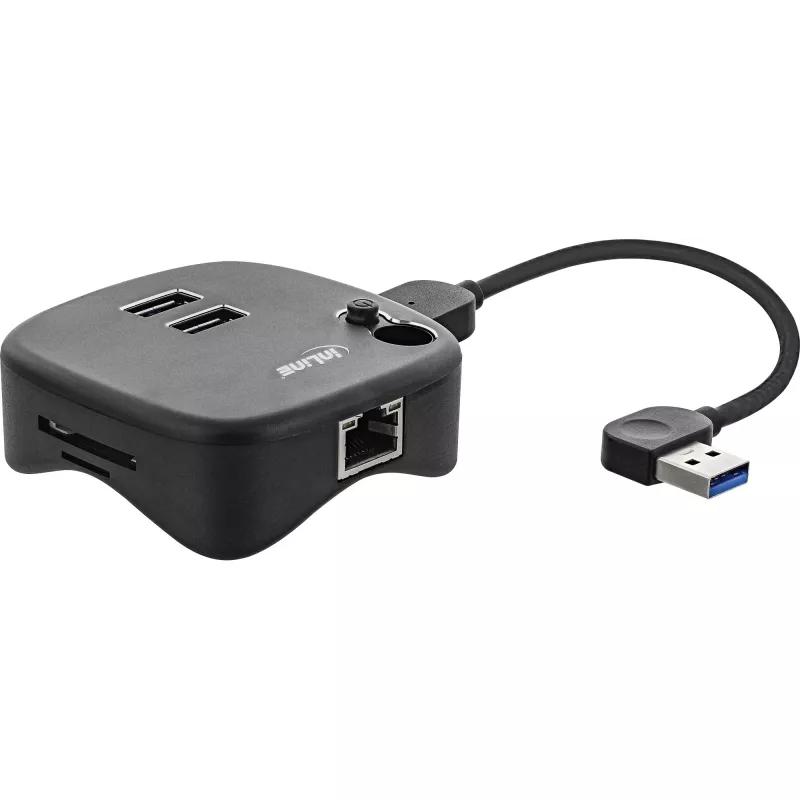 Multiport USB 3.0 InLine, 2x USB-A, RJ45, leitor de cartões SD/MicroSD, preto