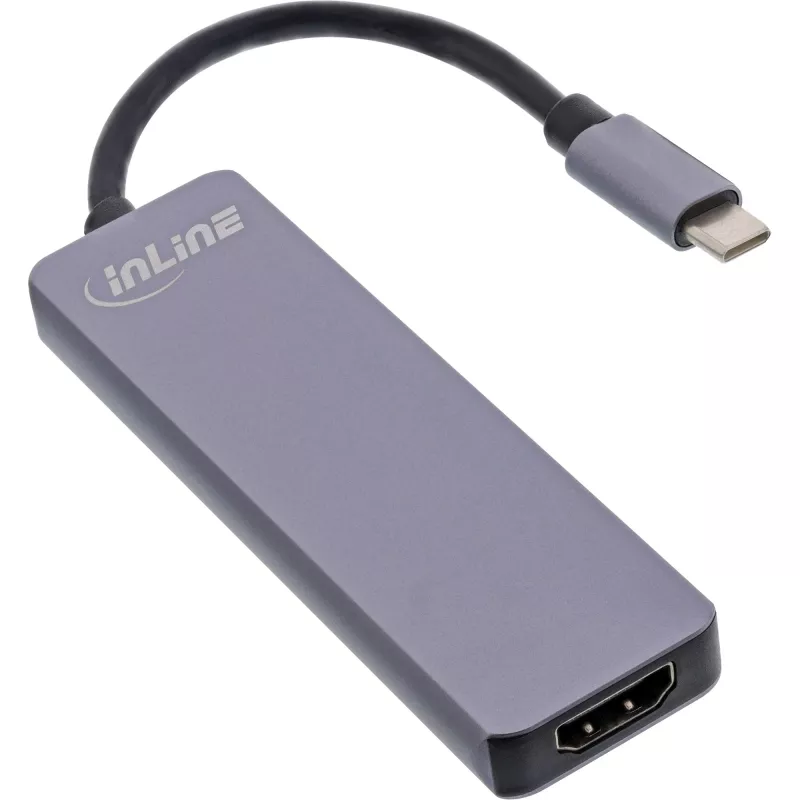 Multihub InLine USB 3.2 Gen.1, 2x USB-A, HDMI 4K/30Hz, leitor de cartões, alumínio, cinzento