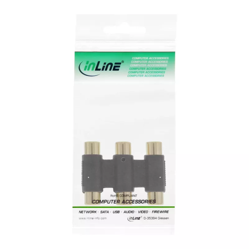 Adaptador de áudio InLine 3x conector fêmea RCA/fêmea dourado 99319