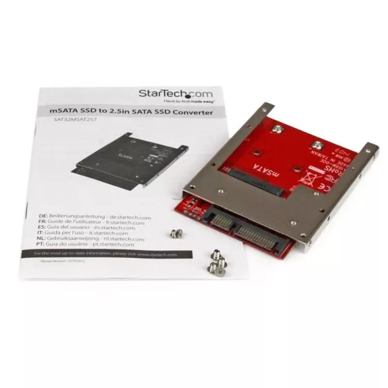 StarTech.com SAT32MSAT257 adaptador / conversor de SSD mSATA para SATA de 2,5 polegadas, SATA de 22 pinos, 6 Gbit/s, preto, vermelho, prateado
