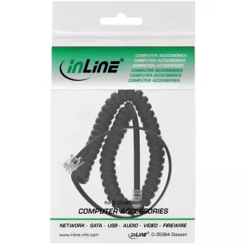 Cabo espiral para telefone InLine, RJ10 4P4C M/M, preto, máx. 4 m