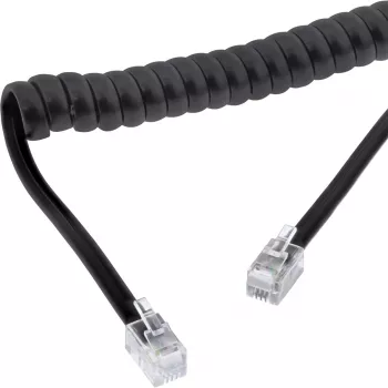Cabo espiral para telefone InLine, RJ10 4P4C M/M, preto, máx. 4 m