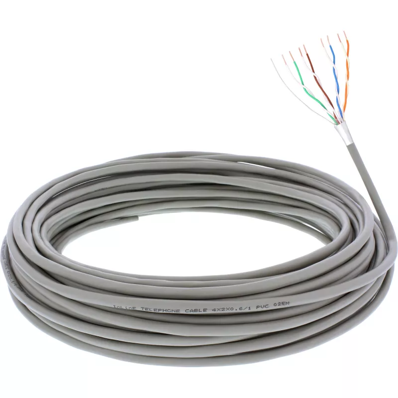 Cabo telefónico InLine 8 fios sólido instalação 4x2x06mm blindado 25m
