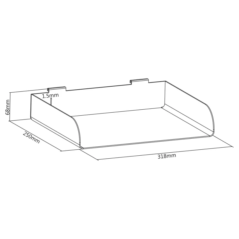Prateleira modular InLine Slatwall Shelf large branca aço 318 mm 250 mm 68 mm