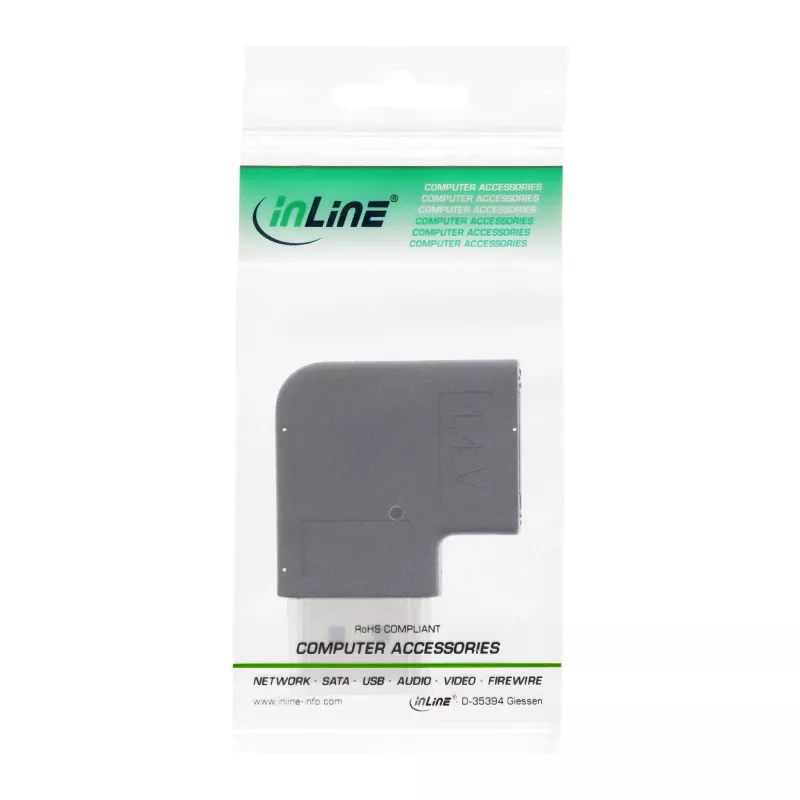 Adaptador DisplayPort InLine conector DisplayPort fêmea angular à esquerda 17199L