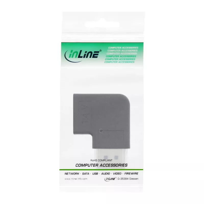 Adaptador DisplayPort InLine, conector DisplayPort macho / fêmea em ângulo reto