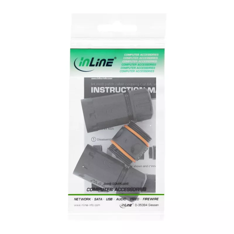 Acoplador Cat.6A InLine, à prova de água IP68, 2x RJ45 F/F, 1:1