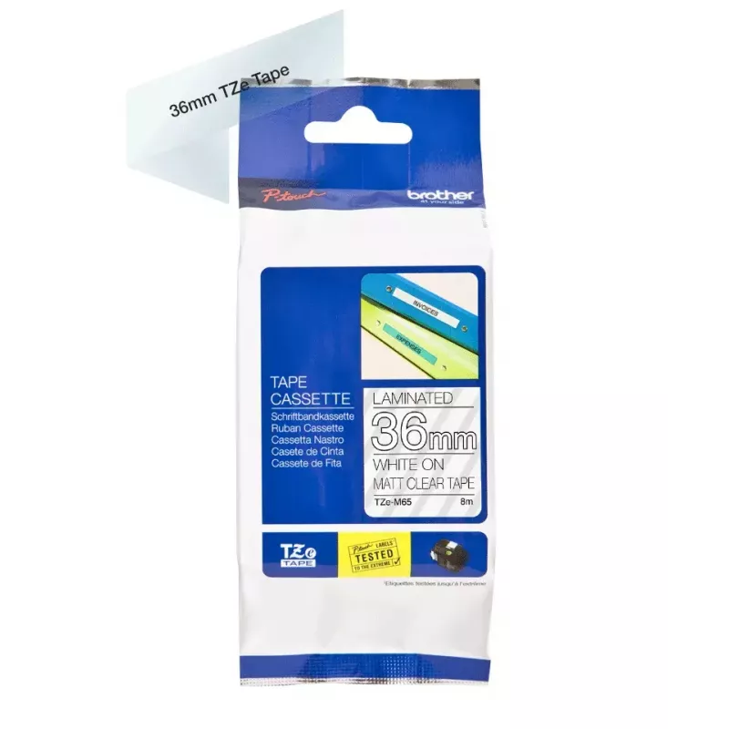 Fita de etiquetagem Brother TZE-M65 transparente