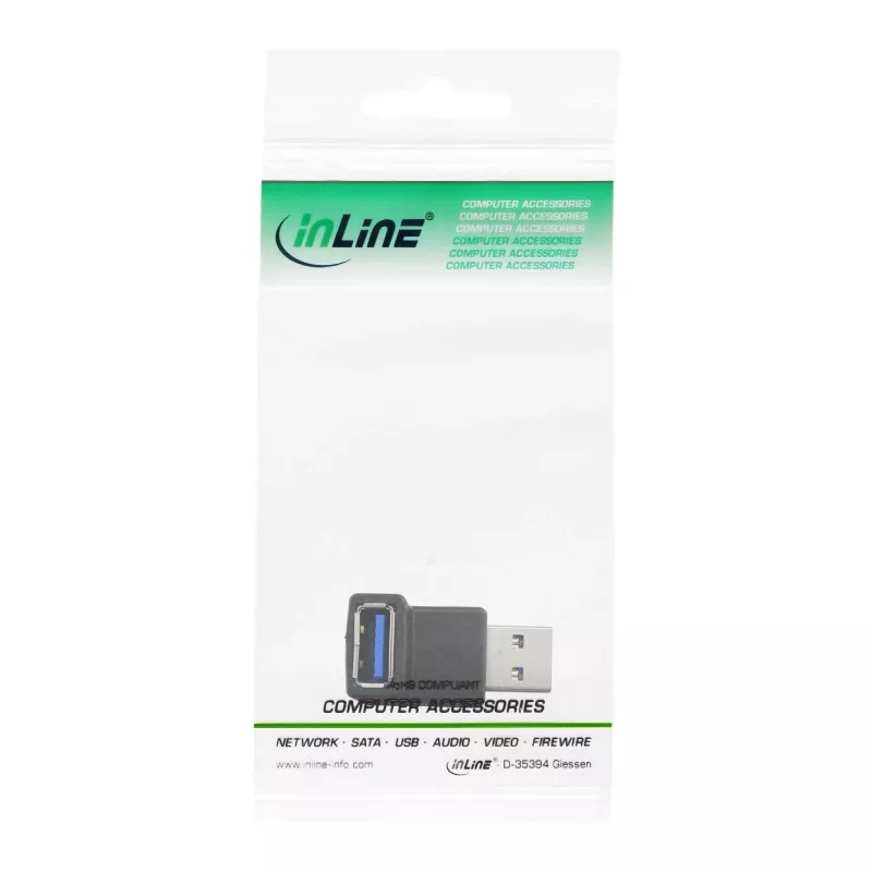 Adaptador USB 3.0 Type-A macho / Type-A fêmea angular 90° InLine 35300R