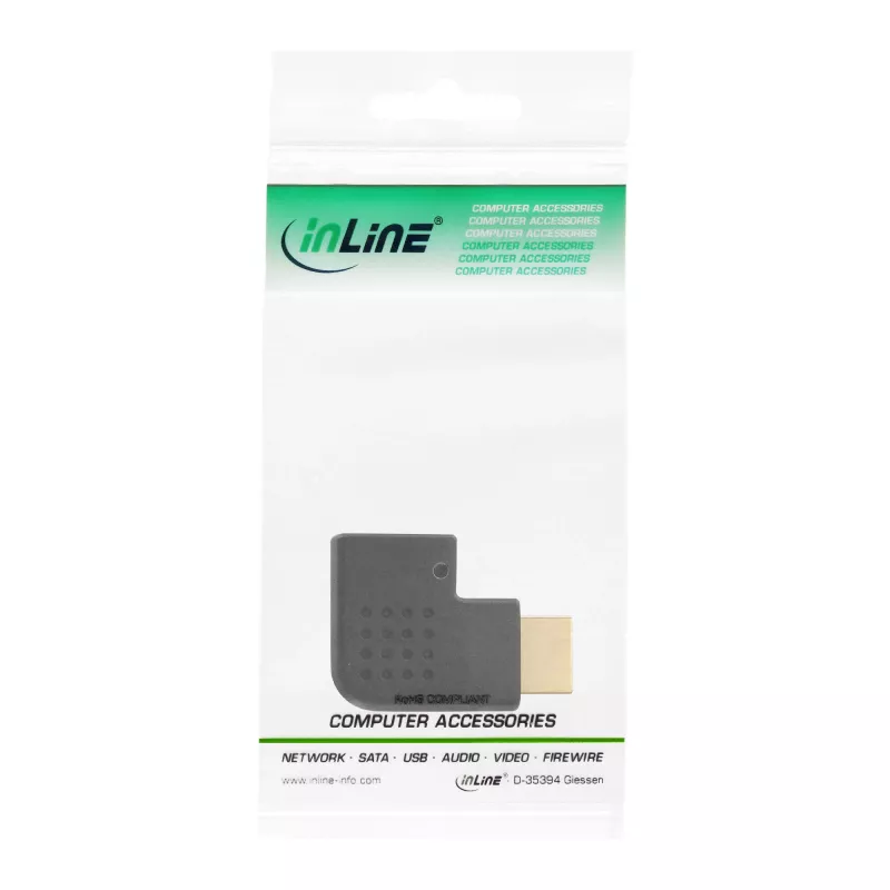 Adaptador HDMI InLine macho fêmea angular lateralmente para a esquerda dourado 17600S