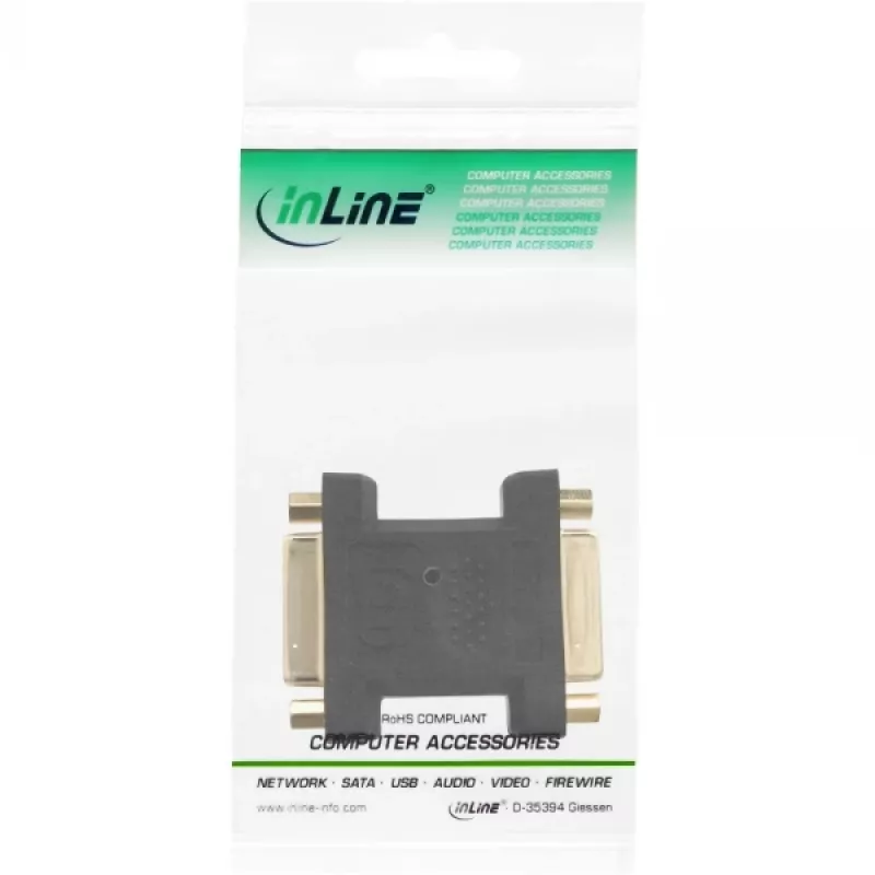 Adaptador DVI-I InLine Digital + Analógico 24+5 fêmea / fêmea preto dourado