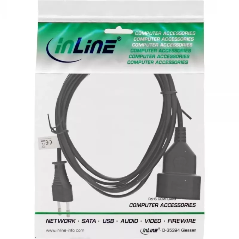 Extensão de corrente InLine ficha Type-C macho/fêmea, preta, 3m