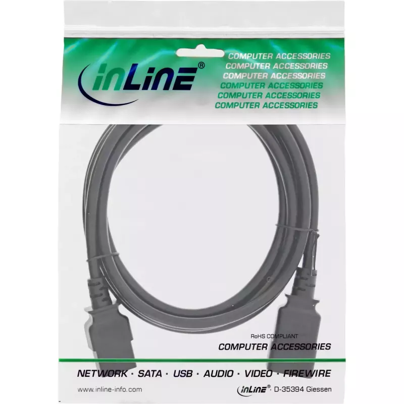 Cabo de alimentação InLine C19 / C20 3 polos IEC macho / fêmea preto 0,5 m