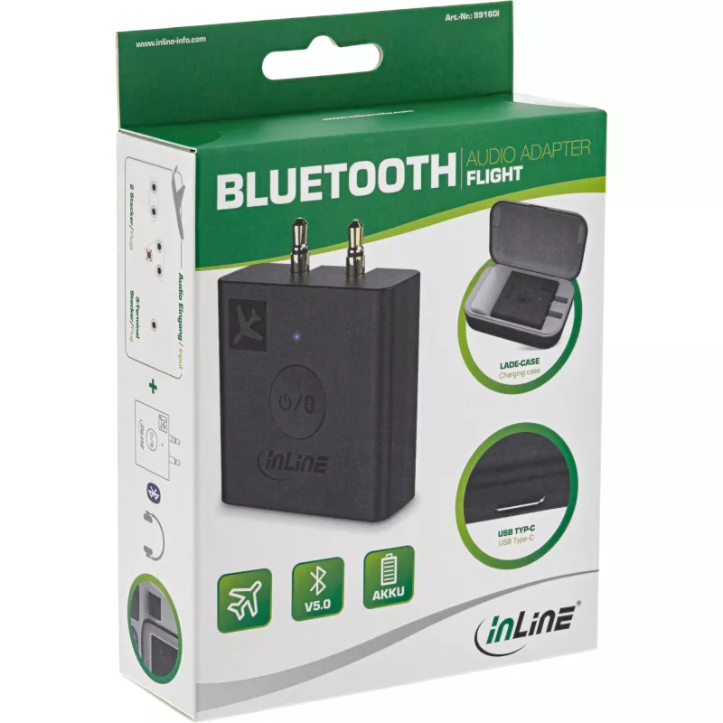 Transmissor de áudio Bluetooth InLine Airplane, BT 5.0, aptX HD/LL