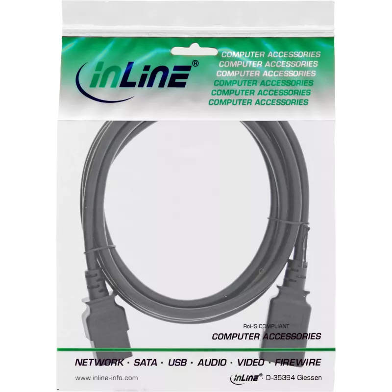 Cabo de alimentação InLine C19 / C20 3 polos IEC macho / fêmea preto 10 m