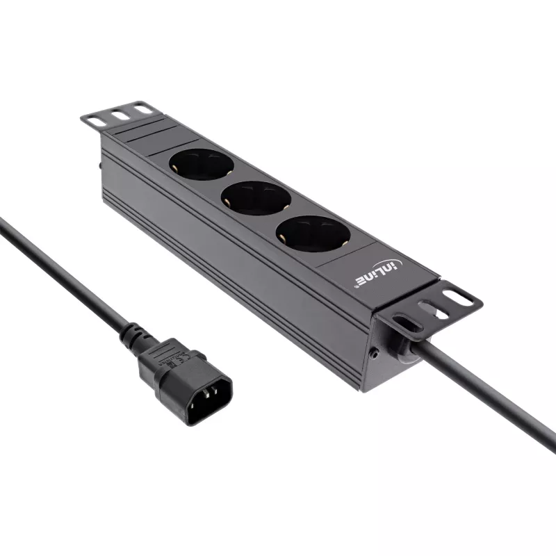 Régua de tomadas 10 polegadas InLine 3 tomadas Schuko ligação C14 3 tomadas AC 10 A