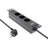 Régua de tomadas 10 polegadas InLine, 3 tomadas Schuko, sem interruptor, 2m, preto