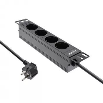 PDU 10 polegadas InLine, 4 tomadas Schuko, sem interruptor, 2 m, preto