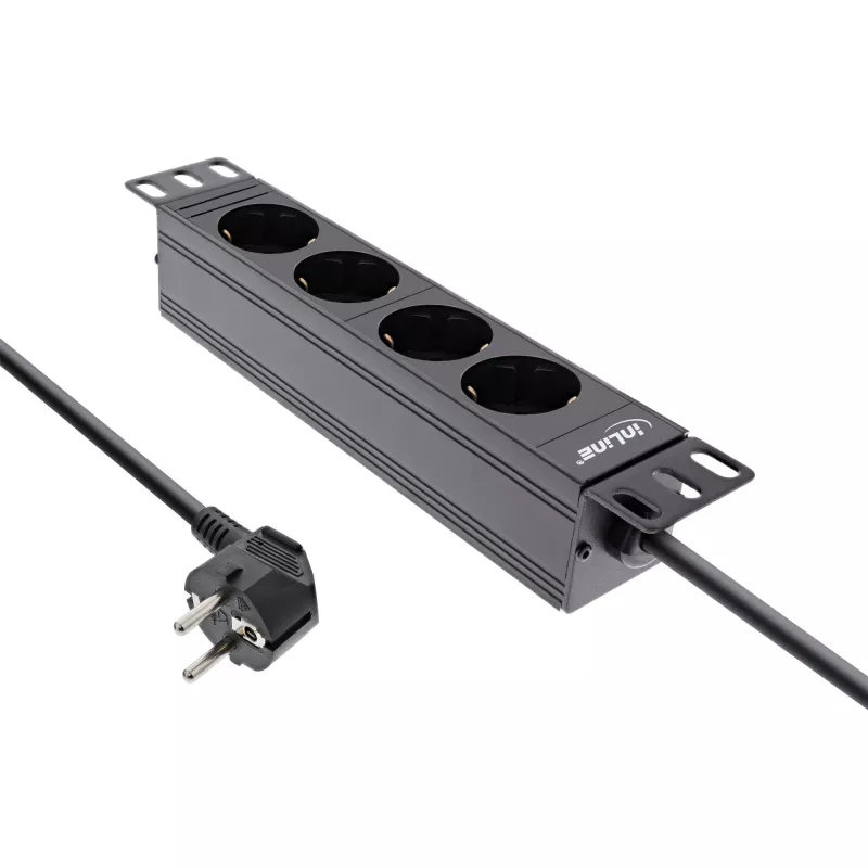 PDU 10 polegadas InLine, 4 tomadas Schuko, sem interruptor, 2 m, preto