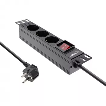 PDU 10 polegadas InLine, 3 tomadas Schuko, com interruptor, 2m, preto