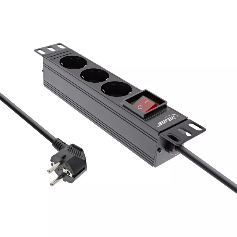 PDU 10 polegadas InLine, 3 tomadas Schuko, com interruptor, 2m, preto