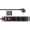 PDU 10 polegadas InLine, 3 tomadas Schuko, com interruptor, 2m, preto