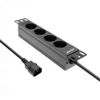 Régua de tomadas 10 polegadas InLine, 4 tomadas Schuko, ligação C14, sem interruptor